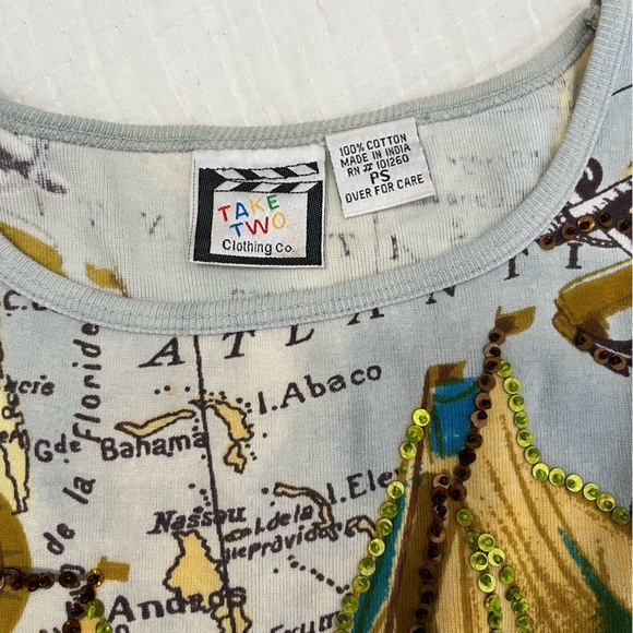 100% Cotton Sailing Adventure Map Print Women's Tee - Picture 2 of 4